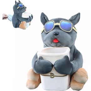 Multifunctional Deluxe Trash Can and Storage Box, Cute Tissue Box, Creative Animal Cartoon Decorative Organizer for Car and Home, Dog, Grey