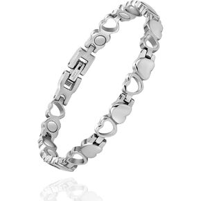 Magnetic Bracelet for Women for Arthritis, Stainless Steel Heart-Shaped Bracelets with 3500 Gauss Magnet, Jewelry with Adjustable Tools (B(Silver)) in Kuwait