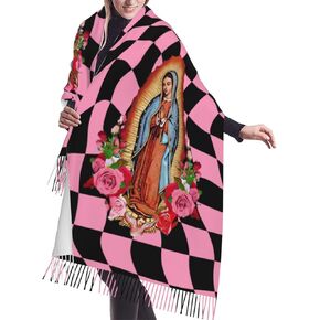 Virgin Mary Shawls Scarf for Women Soft Floral Warm Winter Tassel Scarves Virgen de Guadalupe Large Wraps Scarf