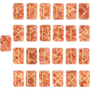 Nupuyai Resin Rectangle Rune Stones Set(25 Pcs), Engraved Lettering Rune Crystal Pocket Stones for Healing/Chakra/Meditation/Wicca, Aquamarine