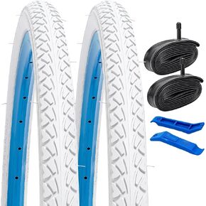 YUNSCM 2-PCS 26" Road Bike Tires 26x1.50/36-559 and 26" Heavy Duty Bike Tubes Schrader Valve Compatible with 26x1.5 26 x 1.50 26X1.50 Bike Bicycle Tires and Tubes (White Y-1054)
