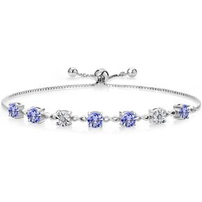 Gem Stone King 925 Sterling Silver Infinity Tennis Bracelet for Women | Gemstone Birthstone and White Lab Grown Diamond | Round 5MM and 1MM Accents| Adjustable Bolo to 9 Inch | Easy-On Easy-Off