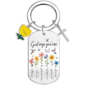 Bozidol Christian Gifts for Women Teen Girl, God Says You Are Flower Dog Tag and Cross Keychain, Religious Inspirational Keychains for Easter Mothers Day Birthday Graduation Faith Based Gifts