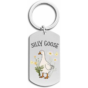 Cute Silly Goose Stainless Steel Keychain,Birthday Gifts for Women Coworkers Sister Novelty Key Chain,Funny Mother's Day Gift
