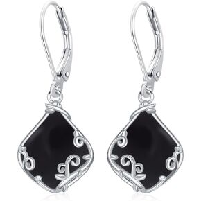 Filigree Earrings 925 Sterling Silver Teardrop Natural Gemstone Dangle Earrings Jewelry Mothers Day Gifts for Women Mom