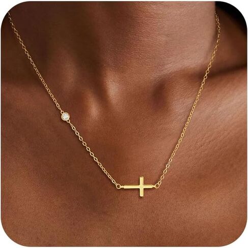 Cross Necklace for Women 14K Gold/Silver Plated Dainty Small Cross Pendant Choker Simple Trendy Cute Cross Charm Chain Necklace Religious Faith Jewelry Gift in Saudi Arabia