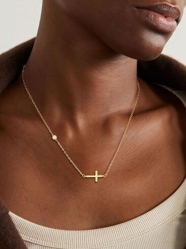 Cross Necklace for Women 14K Gold/Silver Plated Dainty Small Cross Pendant Choker Simple Trendy Cute Cross Charm Chain Necklace Religious Faith Jewelry Gift in Saudi Arabia