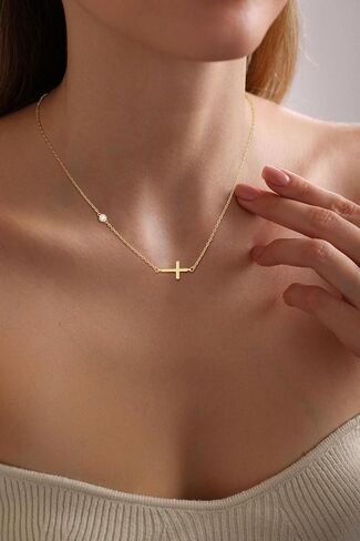 Cross Necklace for Women 14K Gold/Silver Plated Dainty Small Cross Pendant Choker Simple Trendy Cute Cross Charm Chain Necklace Religious Faith Jewelry Gift in Saudi Arabia