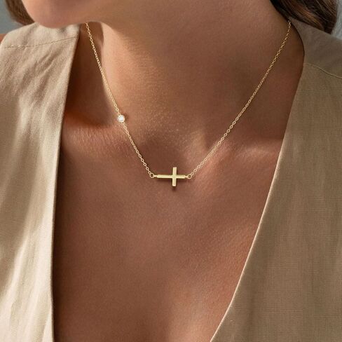 Cross Necklace for Women 14K Gold/Silver Plated Dainty Small Cross Pendant Choker Simple Trendy Cute Cross Charm Chain Necklace Religious Faith Jewelry Gift in Saudi Arabia