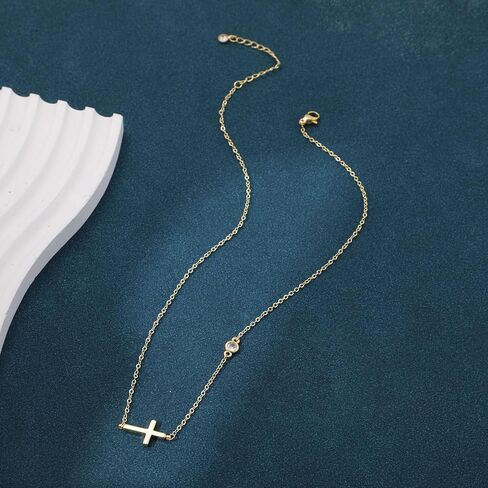 Cross Necklace for Women 14K Gold/Silver Plated Dainty Small Cross Pendant Choker Simple Trendy Cute Cross Charm Chain Necklace Religious Faith Jewelry Gift in Saudi Arabia