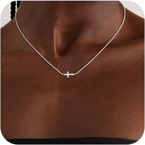 Cross Necklace for Women 14K Gold/Silver Plated Dainty Small Cross Pendant Choker Simple Trendy Cute Cross Charm Chain Necklace Religious Faith Jewelry Gift in Saudi Arabia