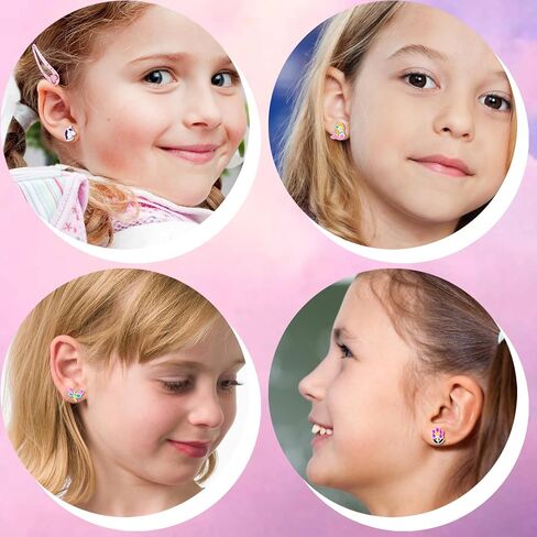 15 Pairs Stud Earrings Set :12 Pairs Unique Cartoon Flat Back Earrings & 3 Pairs Mini Hoops with Stainless Steel Posts and Screwback Earring in Kuwait