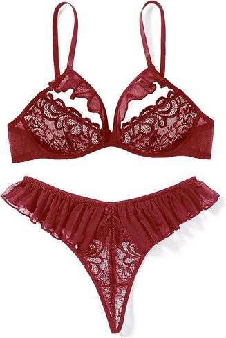 Avidlove Sexy Lingerie For Women 2 Piece Lace Bra and Panty Sets Mesh Ruffle Underwear Babydoll Outfits S-XXL in Saudi Arabia