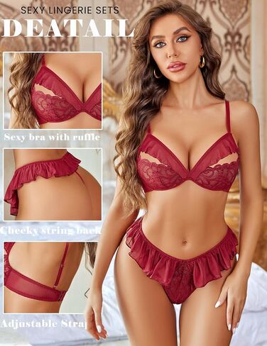 Avidlove Sexy Lingerie For Women 2 Piece Lace Bra and Panty Sets Mesh Ruffle Underwear Babydoll Outfits S-XXL in Saudi Arabia