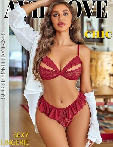 Avidlove Sexy Lingerie For Women 2 Piece Lace Bra and Panty Sets Mesh Ruffle Underwear Babydoll Outfits S-XXL in Saudi Arabia