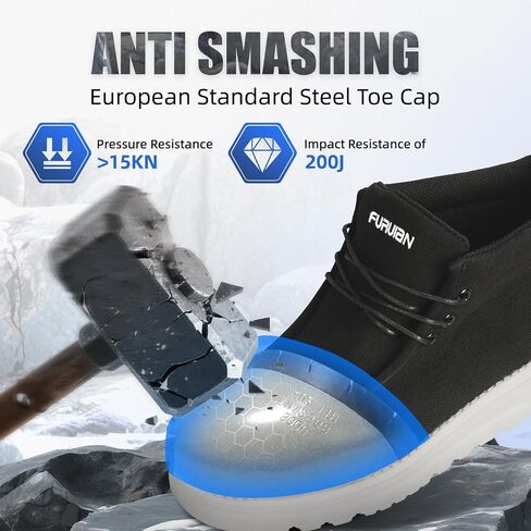 Furuian Steel Toe Shoes for Men High-top Safety Shoes for Men Lightweight Work Boots Canvas Steel Toe Sneakers Comfortable Work Loafers Zapatos De Trabajo para Hombres in Saudi Arabia