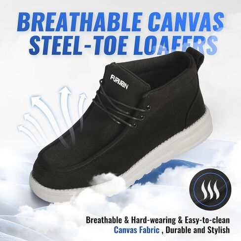 Furuian Steel Toe Shoes for Men High-top Safety Shoes for Men Lightweight Work Boots Canvas Steel Toe Sneakers Comfortable Work Loafers Zapatos De Trabajo para Hombres in Saudi Arabia