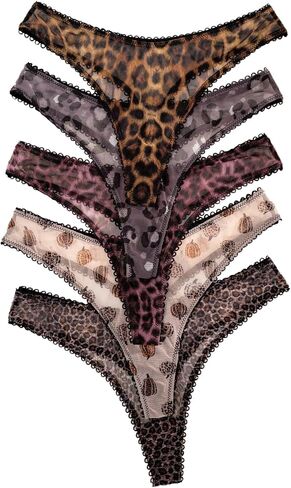 GORGLITTER Women's 5 Pack Leopard Print Thong Mesh Low Rise Underwear in Saudi Arabia