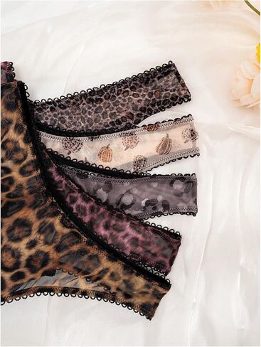 GORGLITTER Women's 5 Pack Leopard Print Thong Mesh Low Rise Underwear in Saudi Arabia