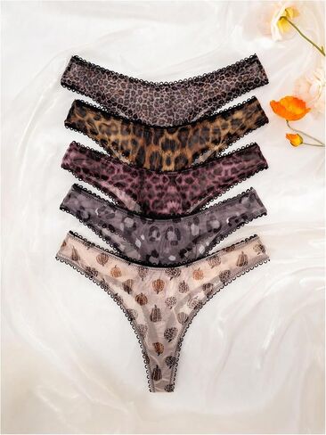 GORGLITTER Women's 5 Pack Leopard Print Thong Mesh Low Rise Underwear in Saudi Arabia