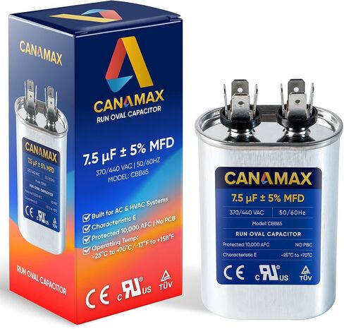 Canamax Premium 6uF mfd ±5% 370-440VAC مكثف تشغيل بيضاوي 50/60 هرتز تيار متردد كهربائي - مناسب تمامًا لتشغيل محرك التيار المتردد أو بدء تشغيل المروحة ومكيف الهواء البارد أو الحراري in Saudi Arabia