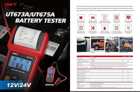 UNI-T UT673A 12V Car Battery Tester,100-2000 CCA Load Tester,12V/24V Car Starting/Charging System Testing,Auto Battery Analyzer Charging Cranking System Tester for Truck Marine Motorcycle SUV Boat in Saudi Arabia