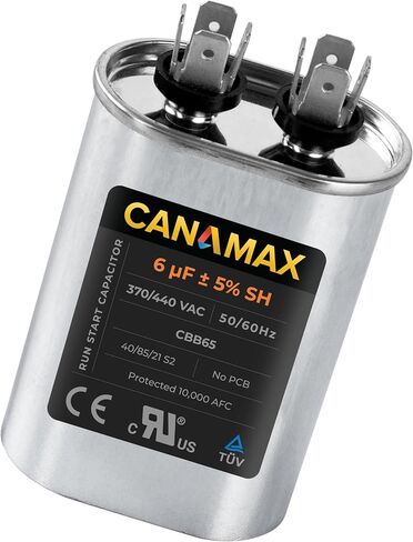 Canamax Premium 6uF mfd ±5% 370-440VAC Oval Run Start Capacitor 50/60 Hz AC Electric - Exact Fit for AC Motor Run or Fan Start and Cool or Heat Pump Air Conditioner in Saudi Arabia