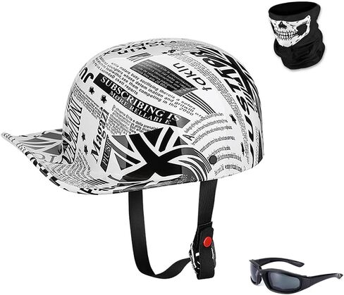 Vintage Open Face Motorcycle Helmet Retro Baseball Cap Half Helmets Men Women for Cruiser Street Scooter Moped Cap Jet with Mask Glasses - DOT Certified in Kuwait