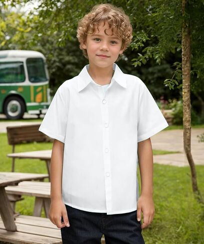 Visaccy Boys Short Sleeve Dress Shirts Button Down Solid Cotton Casual Shirt Size 2-20 Years in Saudi Arabia