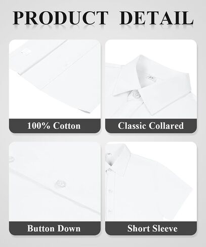 Visaccy Boys Short Sleeve Dress Shirts Button Down Solid Cotton Casual Shirt Size 2-20 Years in Saudi Arabia