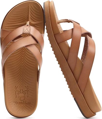 KuaiLu Womens Dressy Orthotic Flip Flops Trendy Comfortable Cushion Recovery Walking Criss Cross Thong Sandals Lightweight Yoga Foam Summer Slides with Plantar Fasciitis Arch Support in Saudi Arabia
