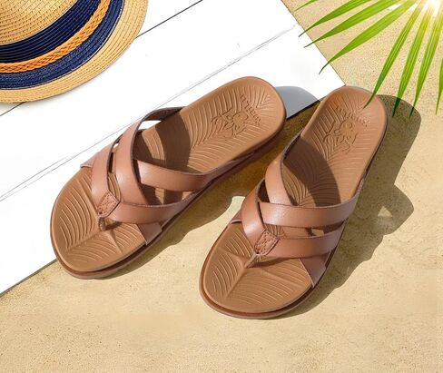 KuaiLu Womens Dressy Orthotic Flip Flops Trendy Comfortable Cushion Recovery Walking Criss Cross Thong Sandals Lightweight Yoga Foam Summer Slides with Plantar Fasciitis Arch Support in Saudi Arabia