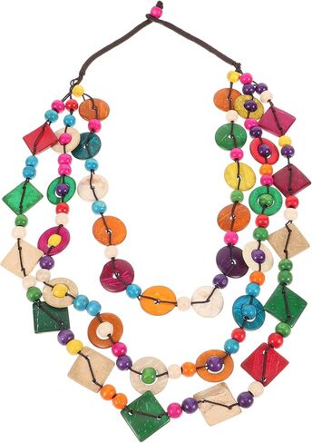 Boho Long Necklace for Women Layered Boho Wood Beads Choker Necklace Boho Shell Necklace Wood Bead Collar Necklace in Saudi Arabia
