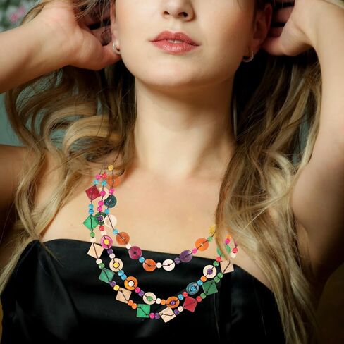 Boho Long Necklace for Women Layered Boho Wood Beads Choker Necklace Boho Shell Necklace Wood Bead Collar Necklace in Saudi Arabia