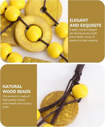 Boho Long Necklace for Women Layered Boho Wood Beads Choker Necklace Boho Shell Necklace Wood Bead Collar Necklace in Saudi Arabia