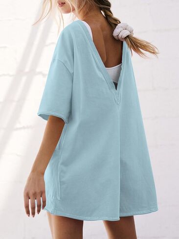 GTETKDE Rompers for Women Casual Short Sleeve Oversized Athletic Jumpsuits Workout Hot Shot Tee Romper Overalls with Pockets in Kuwait