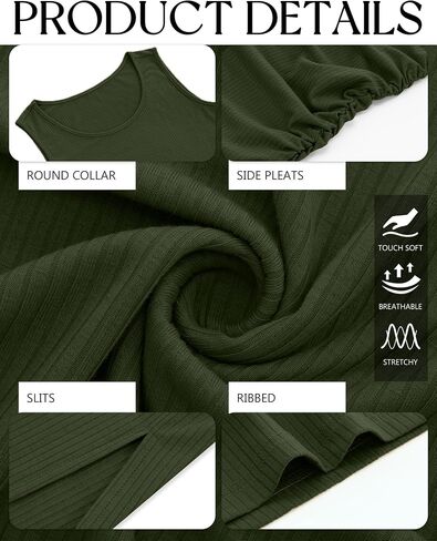 Neer 2 Pack Women's Ribbed Cotton Sleeveless Maternity Tank Dresses, Scoop Neck Side Slit Pregnancy Clothes Ruched Bodycon in Saudi Arabia