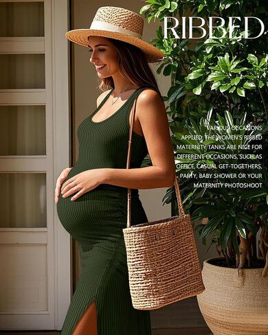 Neer 2 Pack Women's Ribbed Cotton Sleeveless Maternity Tank Dresses, Scoop Neck Side Slit Pregnancy Clothes Ruched Bodycon in Saudi Arabia