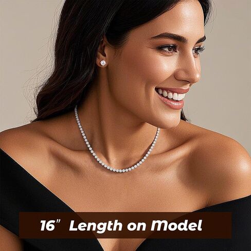 4mm Tennis Necklace for Women - 18K White Gold Plated Hypoallergenic, Round 5A Cubic Zirconia Faux Diamond Tennis Chain, 16/18/20/22 Inch for Men and Women in Saudi Arabia