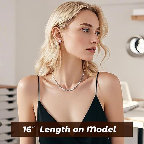 4mm Tennis Necklace for Women - 18K White Gold Plated Hypoallergenic, Round 5A Cubic Zirconia Faux Diamond Tennis Chain, 16/18/20/22 Inch for Men and Women in Saudi Arabia