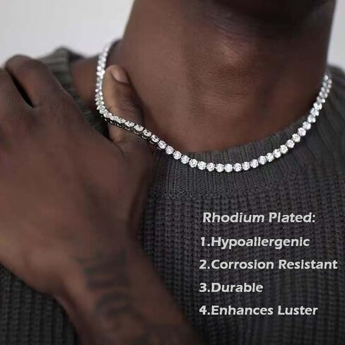 4mm Tennis Necklace for Women - 18K White Gold Plated Hypoallergenic, Round 5A Cubic Zirconia Faux Diamond Tennis Chain, 16/18/20/22 Inch for Men and Women in Saudi Arabia