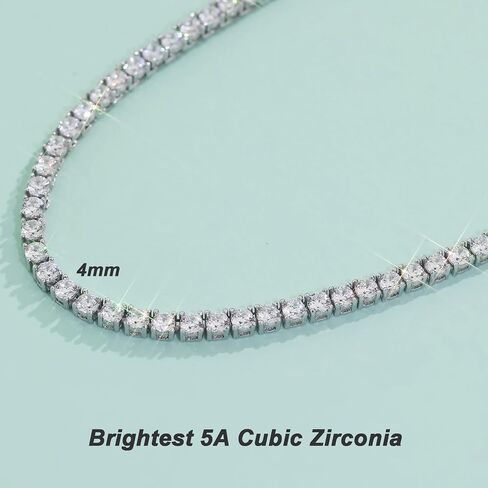 4mm Tennis Necklace for Women - 18K White Gold Plated Hypoallergenic, Round 5A Cubic Zirconia Faux Diamond Tennis Chain, 16/18/20/22 Inch for Men and Women in Saudi Arabia