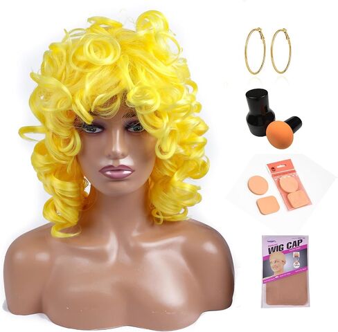 Curly Wig for Black Women Full and Soft Short Curly Wig with Bangs Afro Loose Curls Afro Kinky Wigs for African Black Women (Yellow) in Saudi Arabia
