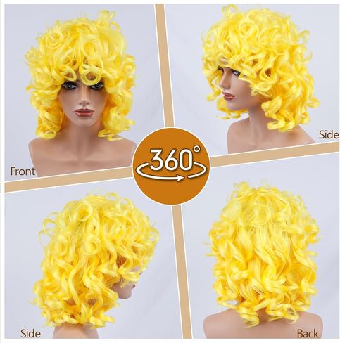 Curly Wig for Black Women Full and Soft Short Curly Wig with Bangs Afro Loose Curls Afro Kinky Wigs for African Black Women (Yellow) in Saudi Arabia