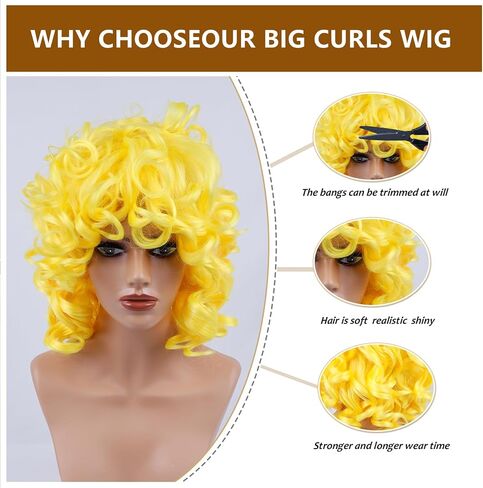 Curly Wig for Black Women Full and Soft Short Curly Wig with Bangs Afro Loose Curls Afro Kinky Wigs for African Black Women (Yellow) in Saudi Arabia