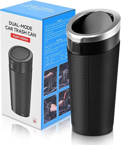 Car Trash Can Bin with Lid, 2 Packs Mini Leakproof Garbage Can for Vehicle, Cup Holder Trash Can, Small Trash Bin for Cars, Home, Bedroom, Office(Black) in Kuwait