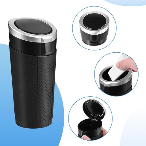 Car Trash Can Bin with Lid, 2 Packs Mini Leakproof Garbage Can for Vehicle, Cup Holder Trash Can, Small Trash Bin for Cars, Home, Bedroom, Office(Black) in Kuwait