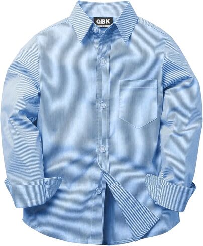 زر QBK Boys الأكمام الطويلة أسفل القمصان Oxford Dress Shirt قميص مخطط مخطط لمدة 2T-16 سنوات in Kuwait