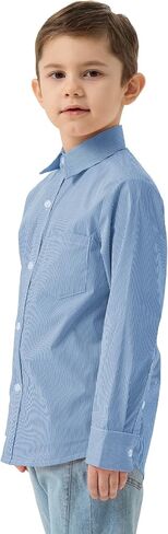 زر QBK Boys الأكمام الطويلة أسفل القمصان Oxford Dress Shirt قميص مخطط مخطط لمدة 2T-16 سنوات in Kuwait