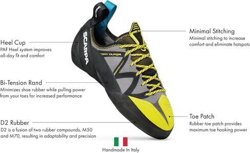 SCARPA Men's Vapor Lace Rock Climbing Shoes for Sport Climbing and Bouldering - Blue/Yellow - 6.5 in Saudi Arabia